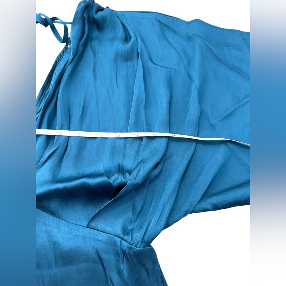 Strut & Bolt Women’s S Midnight Blue Satin Midi V-Neck Dress NWT Flare Sleeves - Picture 8 of 13